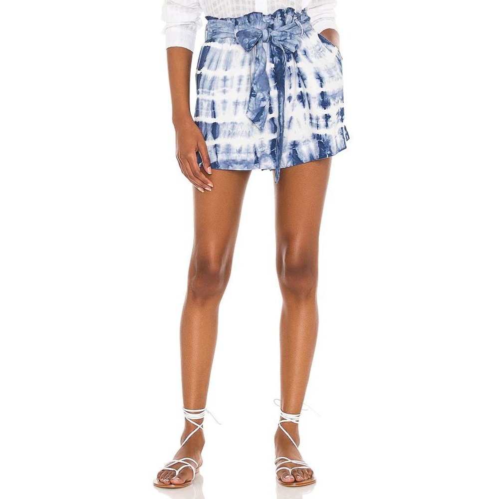 Bella Dahl Revolve Ruffle High Waist Shorts Indigo Tie Dye Blue White XS